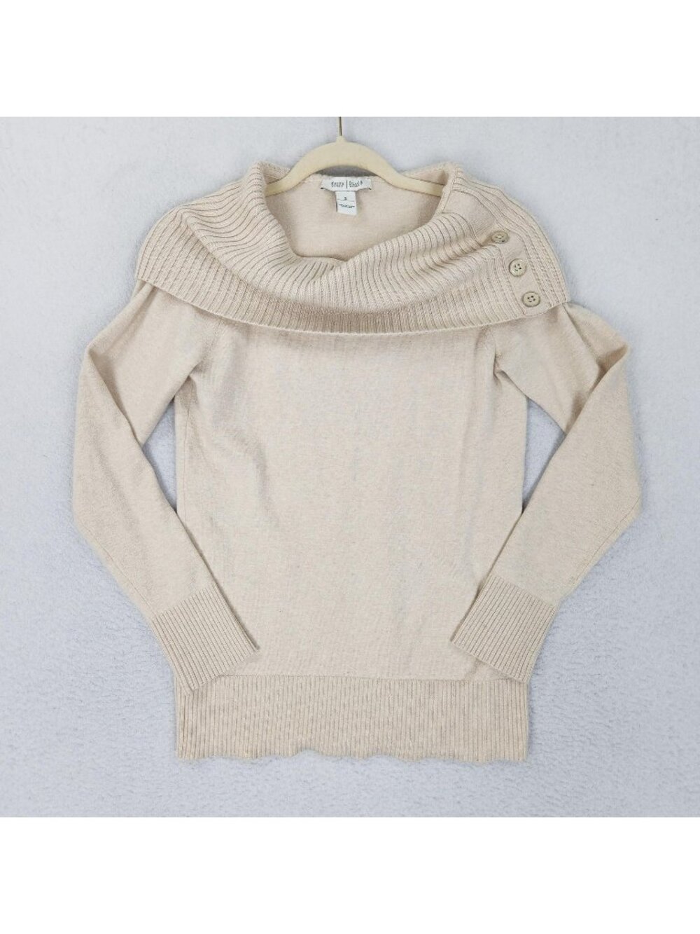 WHBM Sweater Womens Small Cream Fold Over Cowl Neck Button Knit Pullover